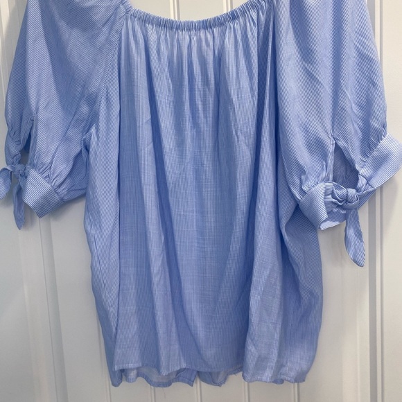 Lauren Conrad Blouse blue white Stripe Peasant Bow Sleeve XXL Button plus size - Picture 2 of 9